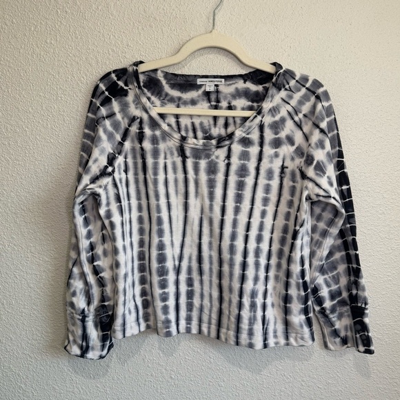 James Perse Womens Size 2 Medium Tie Dye Long Sleeve Cropped Boxy Top Boho - Picture 1 of 8